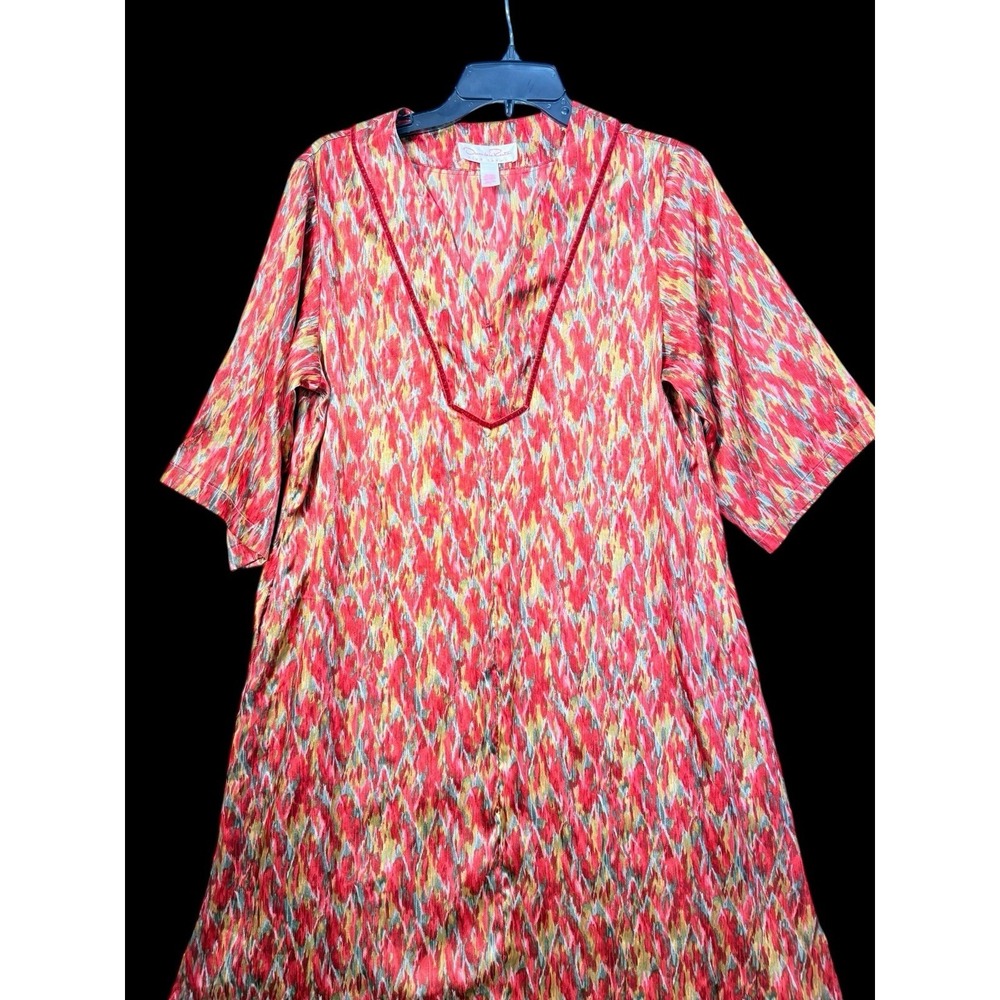 Women's S Oscar De La Renta Pink Label Multicolored Pullover Housecoat Mumu